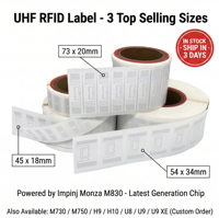 En stock : Étiquette adhésive RFID UHF Impinj M830 EPC Gen2 860-960MHz, enlayeuse humide/sèche en papier PET, taille personnalisée, vente en gros pour l'inventaire