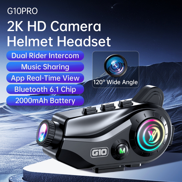2026 New G10 Motorcycle Headset Camera, Helmet Headset, Two person, Dash Cam, with 2K Video Recording and Night Vision Function