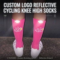 Chaussettes de cyclisme réfléchissantes personnalisées avec logo, pour hommes et femmes, anti-odeur, longues, pour vélo de route, VTT, course à pied et sports