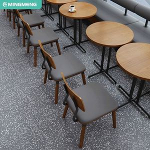 Juego de mesa y silla de café y aperitivos de estilo minimalista europeo moderno para restaurante con respaldo y silla de cuero de madera - Product Image 2