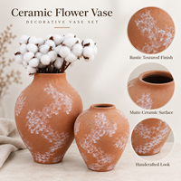 Vase à fleurs en terre cuite Jossin, vase décoratif rustique avec finition texturée pour l'arrangement floral sur la table du salon