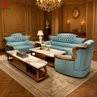 Ensemble de canapés de luxe européens, cadre en bois massif noir et or, canapé en cuir de vachette pleine fleur pour grand appartement ou villa