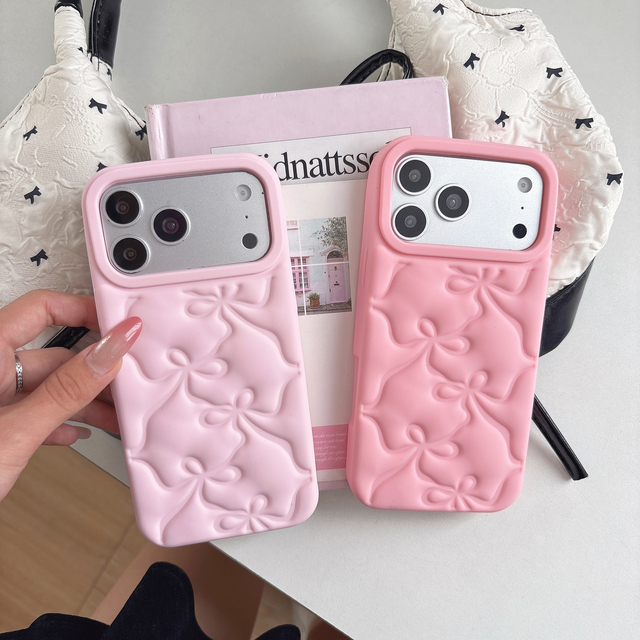 Cute 3D Puff Bow Soft Silicone Phone Case for iPhone 17 16 15 14 13 12 Pro Max Kawaii Bowknot Shockproof Girly Back Cover Capas