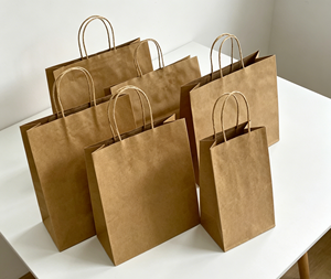 Kraft paper gift bags made of thickened kraft paper with paper rope <b>handles</b> formed by heat pressing process sturdy - Product Image 1