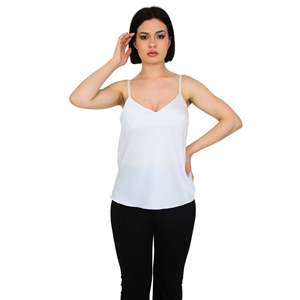 Haut sans manches blanc pour femme, col en V, léger, décontracté - Product Image 1