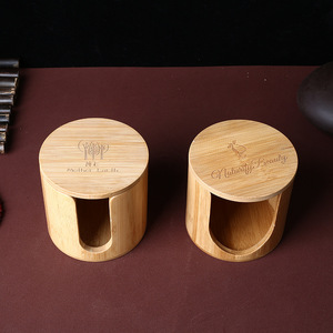 Bamboo Cylindrical <b>Makeup</b> Pad Storage <b>Box</b> 10x10x9.5cm U-Shaped Eco-Friendly Organizer For Cosmetic Pads - Product Image 1
