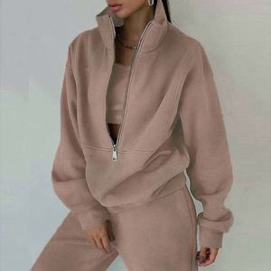 Ensemble 2 pièces confortable en molleton tricoté avec logo personnalisé, grande taille, pour l'automne : sweat-shirt boutonné et pantalon de survêtement - Product Image 5