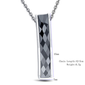 Collar con Colgante de Cerámica Facetada Negra de 7mm, Diseño Geométrico, Cadena de Acero de Titanio para Mujer, Joyería de Regalo - Product Image 5
