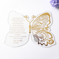 Cartes en acrylique en forme de papillon délicates, invitation de mariage de style espagnol, acrylique miroir noir avec un texte en feuille