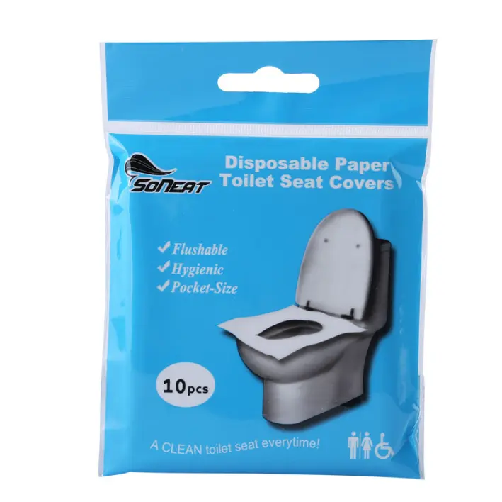 Flushable penutup kursi Toilet sekali pakai 100% Biodegradable aksesori penting perjalanan untuk pesawat, berkemah