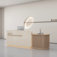 Meilleure vente : Bureau de réception moderne en forme de L pour infirmières, salons de coiffure, salles de sport, en bois de luxe avec éclairage LED