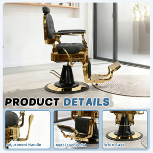 Silla de Peluquería Hidráulica XFMC Glamorous para Hombre, Silla de Barbero Reclinable de Alta Resistencia en Negro y Dorado - Product Image 3