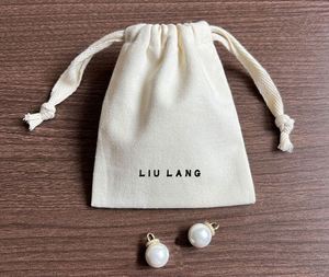 Custom Logo Organic Cotton Canvas <b>Drawstring</b> Bags Recyclable Packaging for Jewelry-for Rings <b>Bracelets</b> Glasses Earrings - Product Image 1