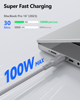 Câble de charge USB-C rapide SUNGUY 100W, câble de données USB C vers USB C 100W pour téléphone portable, ordinateur portable et utilisation en voiture