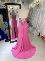 Robe de soirée rose vif sans bretelles, corsage perlé, fente haute, coupe sirène, pour bal de promo, vente en gros d'usine, fournisseur 2026