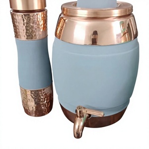 Pure Copper Double Wall Sublimated Matka Jug with Lid | Ayurvedic <b>Water</b> Pitcher for Home & Hotel Use | Handmade Drinkware India - Product Image 1