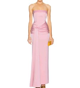 <span class=keywords><strong>Vestido</strong></span> Maxi Rosa <span class=keywords><strong>de</strong></span> Satén sin Tirantes con Drapeado y Detalle Cruzado en la Parte Delantera, <span class=keywords><strong>Vestido</strong></span> <span class=keywords><strong>de</strong></span> Noche Formal <span class=keywords><strong>para</strong></span> Invitadas <span class=keywords><strong>de</strong></span> <span class=keywords><strong>Boda</strong></span>, Graduación, Cóctel o Fiesta - Product Image 1