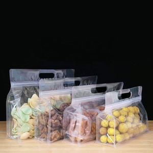 Doypack plastique transparent transparent Stand Up 8 côté <span class=keywords><strong>Quad</strong></span> joint bloc fond plat gousset boîte pochette fermeture éclair sac avec <span class=keywords><strong>poignée</strong></span> - Product Image 1