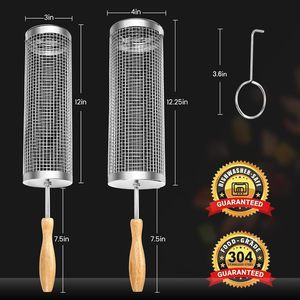 Cesta de malla de acero inoxidable rodante con diseño OEM de fábrica, cesta para vegetales para parrilla y ahumador de exterior, para camping y patio trasero - Product Image 6