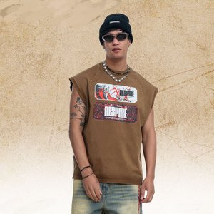 Men's Sleeveless T Shirt Vintage Washed Muscle Tee Graphic Print Cotton Knit <b>Raglan</b> Armholes Streetwear <b>Top</b> - Product Image 1