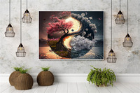 Kit de Peinture Diamant DIY Paysages Marins Abstraits Arbre de Vie Taiji – Art Mural pour Débutants