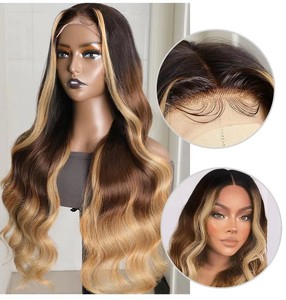Perruque en <span class=keywords><strong>cheveux</strong></span> vierges avec dentelle frontale HD 13x4, densité 180%, mèches colorées, couleur brun ombré blond miel, perruque humaine pour femmes noires - Product Image 3