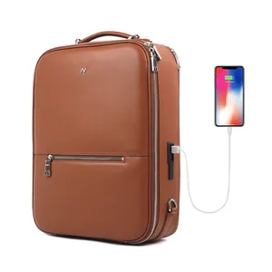 Detachable Shoulder Strap Usb Charging Bag Men Business Smart Laptop Cowhide Custom Luxury Genuine Real Leather Backpack