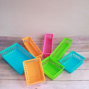 Cestas de almacenamiento de plástico, organizadores rectangulares apilables para oficina, hogar, juguetes, joyería, rojo rosa, verde, amarillo, rosa, negro, azul - Product Image 2