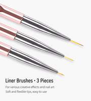 Ensemble de 3 pinceaux liner à manche doré/argenté personnalisables pour des lignes fines et précises et des détails impeccables en manucure