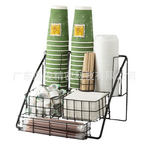Support à gobelets en fer noir, type sur pied, étagère de rangement multifonctionnelle pour gobelets jetables à café et thé - Product Image 5