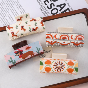 Pince <span class=keywords><strong>à</strong></span> cheveux rectangulaire YJL personnalisée avec motif <span class=keywords><strong>Teckel</strong></span> mignon, pince <span class=keywords><strong>à</strong></span> cheveux en acrylique style bohème western, accessoires pour cheveux motif chien de dessin animé - Product Image 1