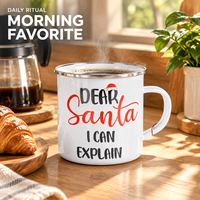 Mug à café en émail pour les fêtes de Noël, bord en acier inoxydable, sans BPA, résistant à la chaleur, cadeaux de fête, cadeaux du Père Noël secret, boîte cadeau