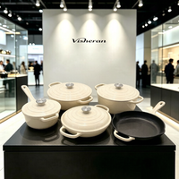 Batterie de cuisine en fonte émaillée 5 pièces – Ensemble de casseroles, faitouts et marmites résistants au four et au gaz pour la cuisson