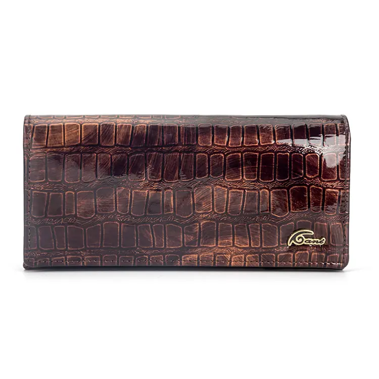 Haute qualité dernière conception peinture cuir marron pierre motif dames longue pochette portefeuille avec fentes pour cartes sac à main pour femme