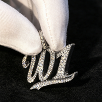 Pendentif Hip Hop personnalisé en moissanite, lettre ou numéro W1, avec passant, entièrement serti, en argent 925, moissanite GRA VVS, pour chaîne cubaine