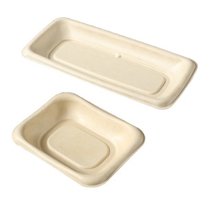 Biodegradable <b>Paper</b> Pulp <b>Tray</b> With Lid Rectangle Disposable Serving <b>Tray</b> For Dessert Pastry Catering Use - Product Image 3