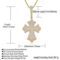 BESDZ0536 Pendentif Croix Bling Bling en Zircon Cubique Plaqué Or 18K, Collier Pendentif Style Rappeur avec Zircon, Matériau Principal Laiton, Bijoux