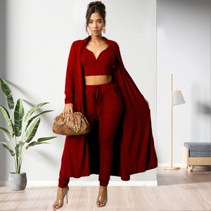 ชุดเซ็ต 3 ชิ้น เสื้อกั๊ก กางเกงขายาว และเสื้อคลุมสีพื้นสำหรับผู้หญิง รุ่นใหม่ล่าสุด แฟชั่นฤดูใบไม้ร่วง - Product Image 3