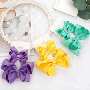 3 unids/lote de lazo de pelo de cinta de grogrén para niñas pequeñas con pinza de pelo de Metal, juego de lazo para niños, tocado de horquilla - Product Image 4