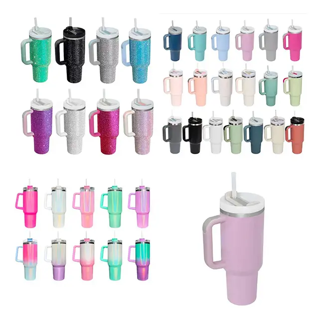 40oz 50oz bò Tumblers với xử lý thép không gỉ cách nhiệt thăng hoa du lịch Mug Ombre Gradient ánh sáng lung linh Holographic tùy chỉnh