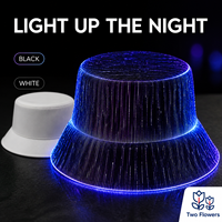 Topi Bucket Katun Ringan Topi Pesta Bercahaya Hitam Putih Fashion Terbaru untuk Festival Musik Rave Klub Malam Pertunjukan Panggung