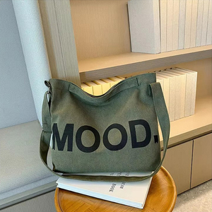 กระเป๋าผ้าแคนวาสสะพายข้างลายตัวอักษรวินเทจขนาดใหญ่ พร้อมโลโก้แบรนด์พิมพ์ลาย - Product Image 2