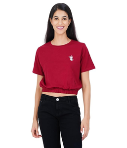 Elegante servicio OEM verano Mujer moda impreso Color sólido Crop Tops camiseta personalizada Casual Crop Tops camiseta de BD - Product Image 3