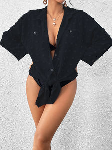 Surf plage maillot de bain dissimulation Blouse chemise boutonnée robes Dot hauts femmes <span class=keywords><strong>suisse</strong></span> à pois couvrir - Product Image 3