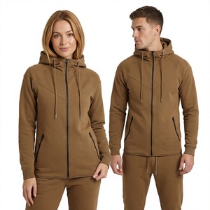 Unisex Hooded Tracksuit Set Solid Color Full Zipper Side Pockets Casual Wear Winter Adult <b>Skinny</b> <b>Fit</b> Full Length 100% Cotton - Product Image 1