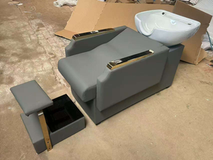 Contemporary PU Leather Shampoo Chair with Porcelain Basin and Removable <b>Footrest</b> for Salon Furniture - Product Image 1