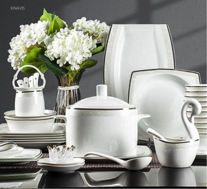 60 Pcs Porcelain Dinnerware Sets Europe Light Luxury Silver Edge Dinner Set Wedding <b>Gift</b> Restaurant Hotel - Product Image 5