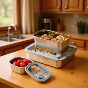 Stainless Steel Food Storage Container Rectangle <b>Clip</b> On Lid Freezer Safe Kitchen Lunch Box Bento Box Home Dining Container - Product Image 4