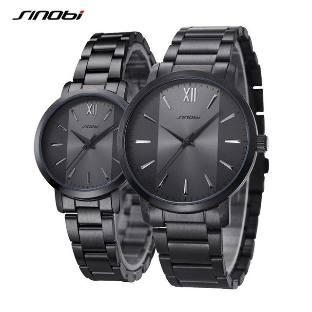 Waterproof Quartz Alloy Couple Watches with Glass Dial and Black Stainless Steel Straps-Lovers' Gift
