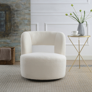 Swivel Barrel Leisure Chair Soft Teddy Fabric Upholstered Eco-Friendly Modern Design Apartment Living Room Bedroom Use <b>Cream</b> - Product Image 2